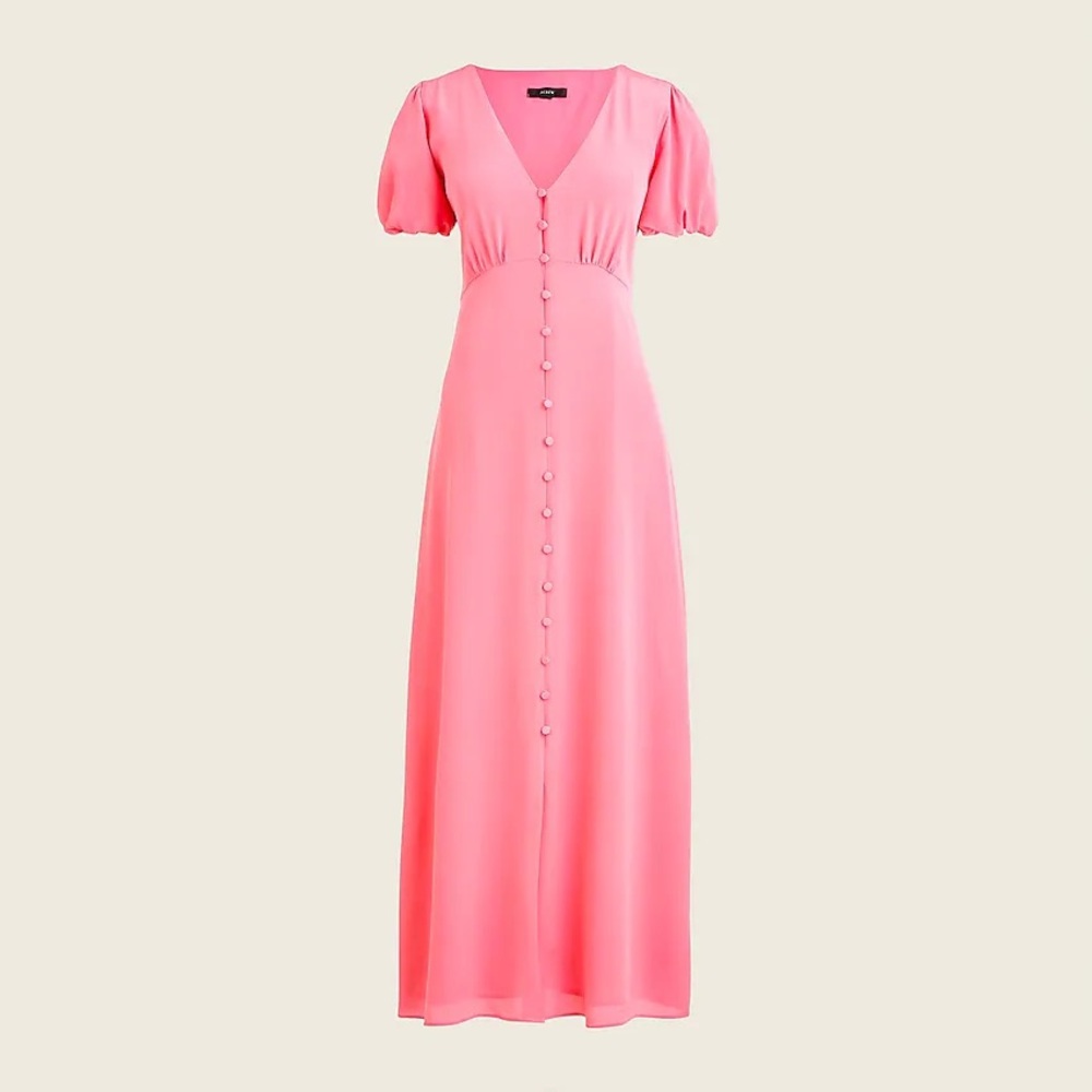 J. Crew Puff Sleeve Silk Midi Dress